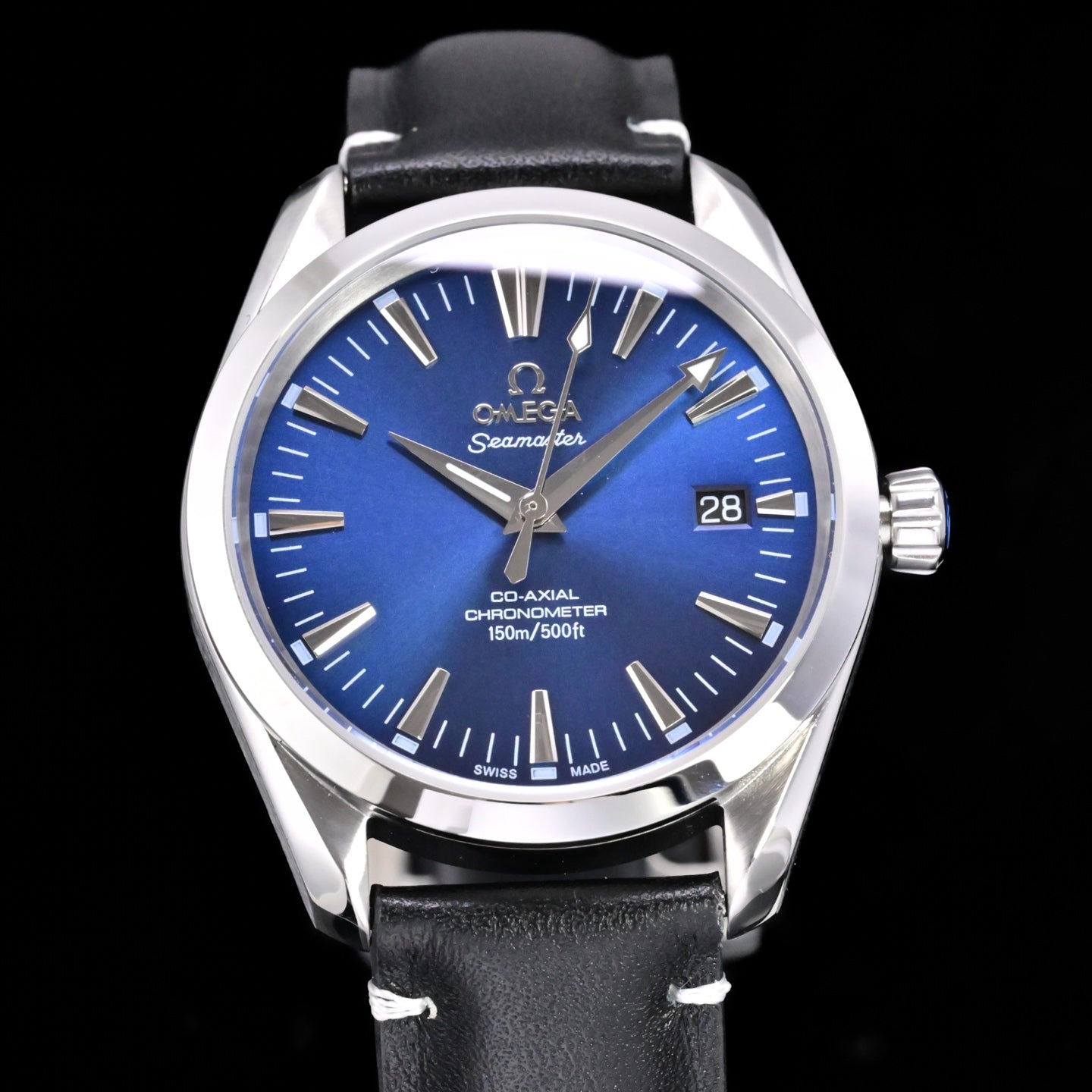 Omega Seamaster 150M Aqua Terra Observatory 39mm Blue Dial Black Leather Strap