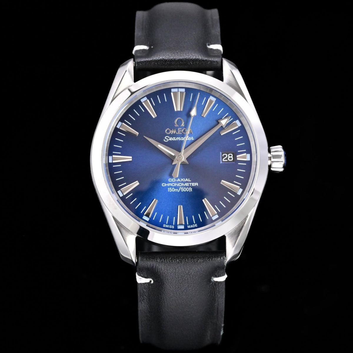 Omega Seamaster 150M Aqua Terra Observatory 39mm Blue Dial Black Leather Strap