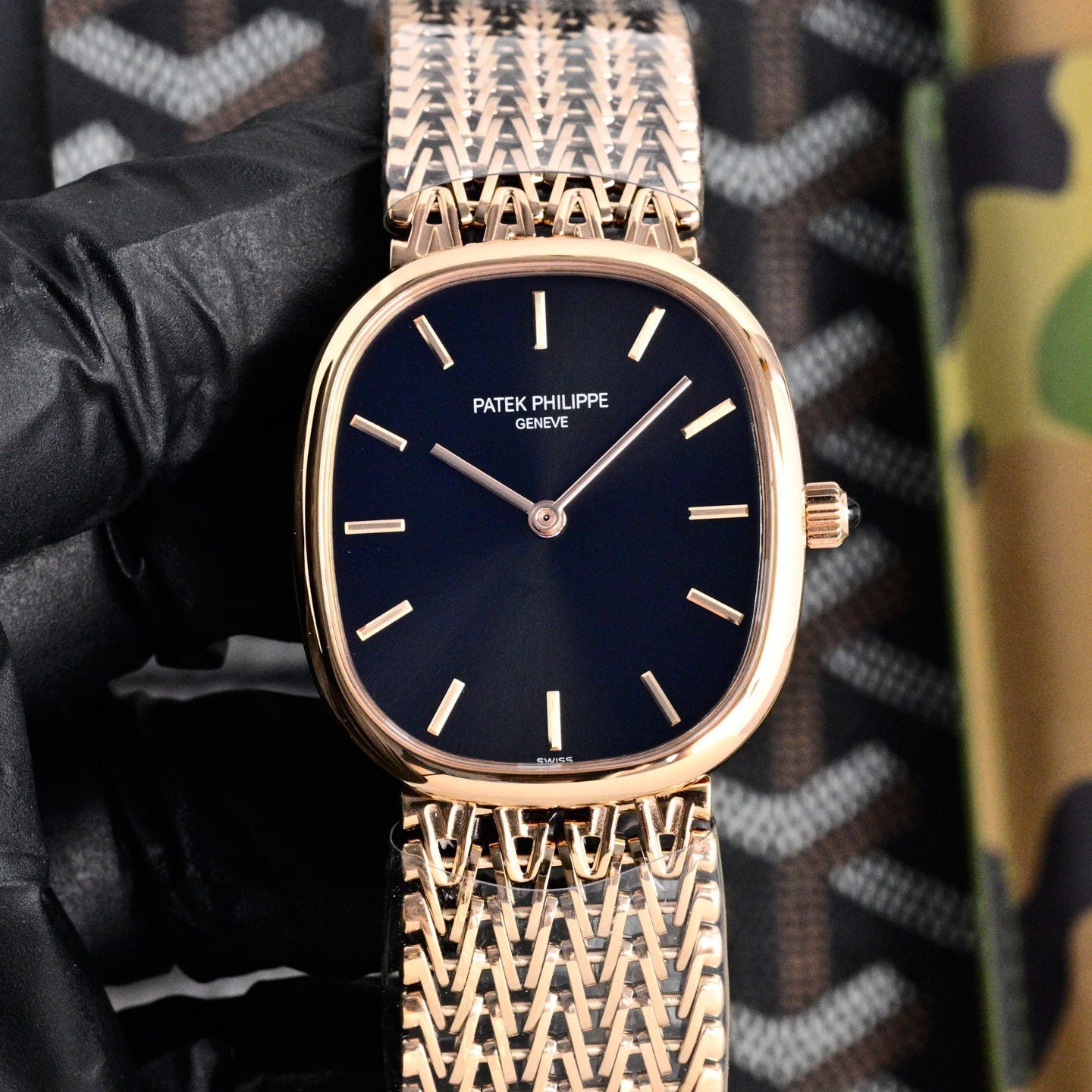 Patek Philippe Golden Ellipse 27mm Navy Blue Dial Rose Gold Strap