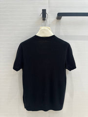 Hm 25  Hollow Knit Short-Sleeve Top Black Tencel Cotton