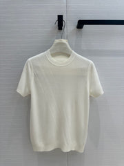 Hm 25  Hollow Knit Short-Sleeve Top White Tencel Cotton