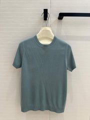 Hm 25  Hollow Knit Short-Sleeve Top Blue Green Tencel Cotton