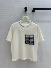Hm 25 Short-sleeved Sweater White Blue Wool
