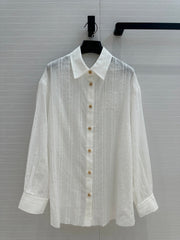 Loewe Hollow Logo Embroidered Striped Shirt White Cotton