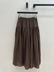 CD Pleated Long Skirt Brown Linen