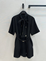 LV 25 Palace Style Short-Sleeved Dress Black Polyester
