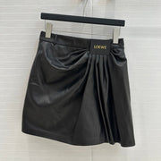 Loewe Draped Leather Skirt Black Lambskin