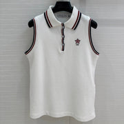 CD Polo Collar Vest Top White Cotton
