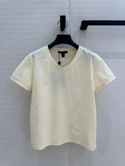 LV  Classic V-neck T-Shirt White Cotton