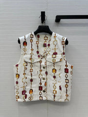 LV 25 Classic Elements Colorful Gemstone Necklace Vest White Cotton