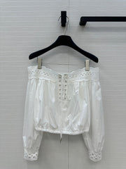 Celine 25 Lace One-shoulder Top White Cotton