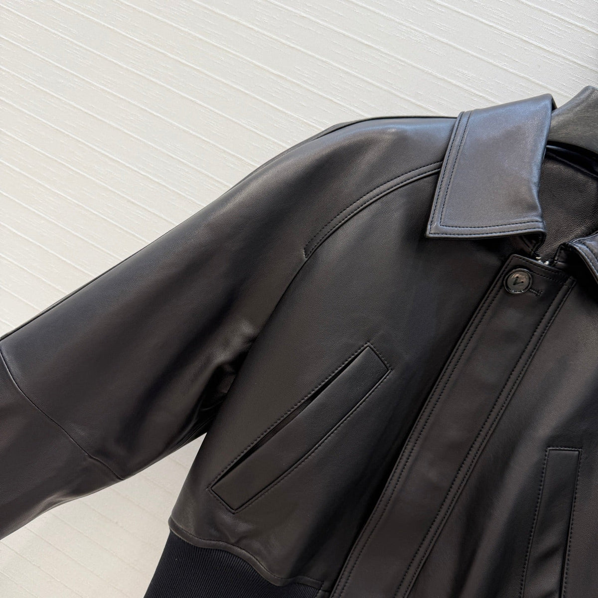 Bottega Veneta 2026 Blouson Ribbed Jacket Black Leather 425980