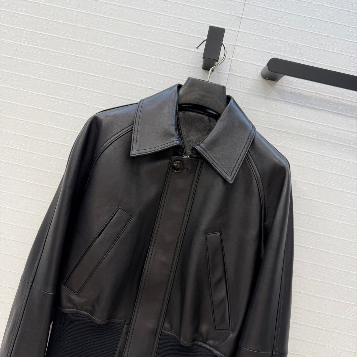 Bottega Veneta 2026 Blouson Ribbed Jacket Black Leather 425980