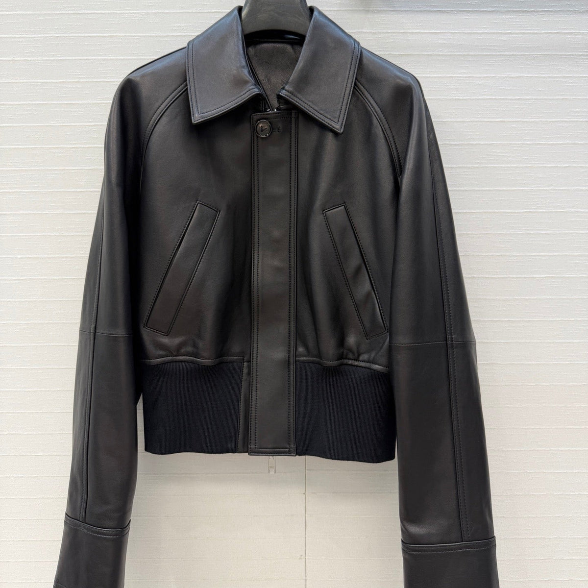 Bottega Veneta 2026 Blouson Ribbed Jacket Black Leather 425980