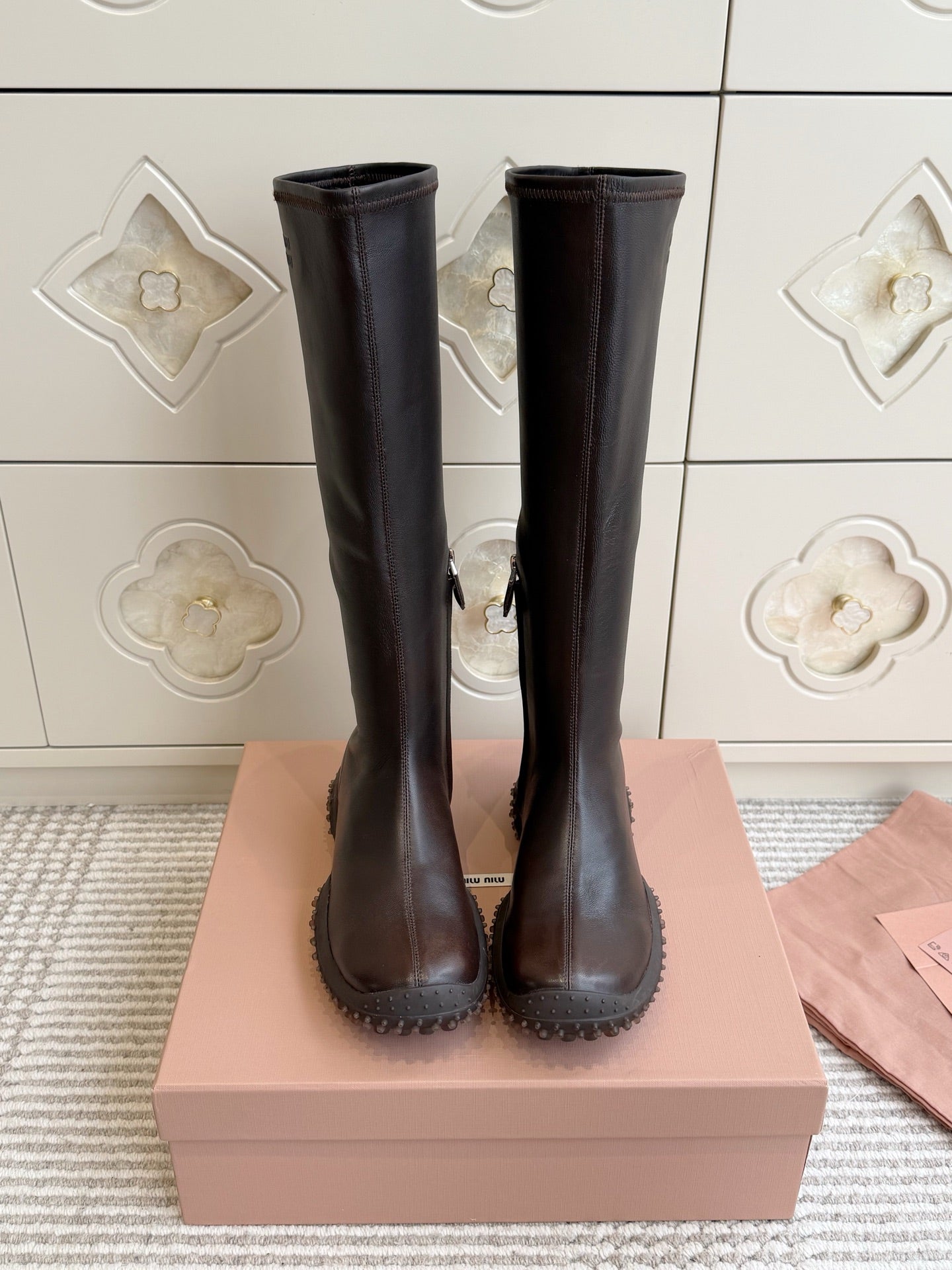 Miumiu 2026 Retro Sporty High-Top Stretch Boots Sheepskin 955678