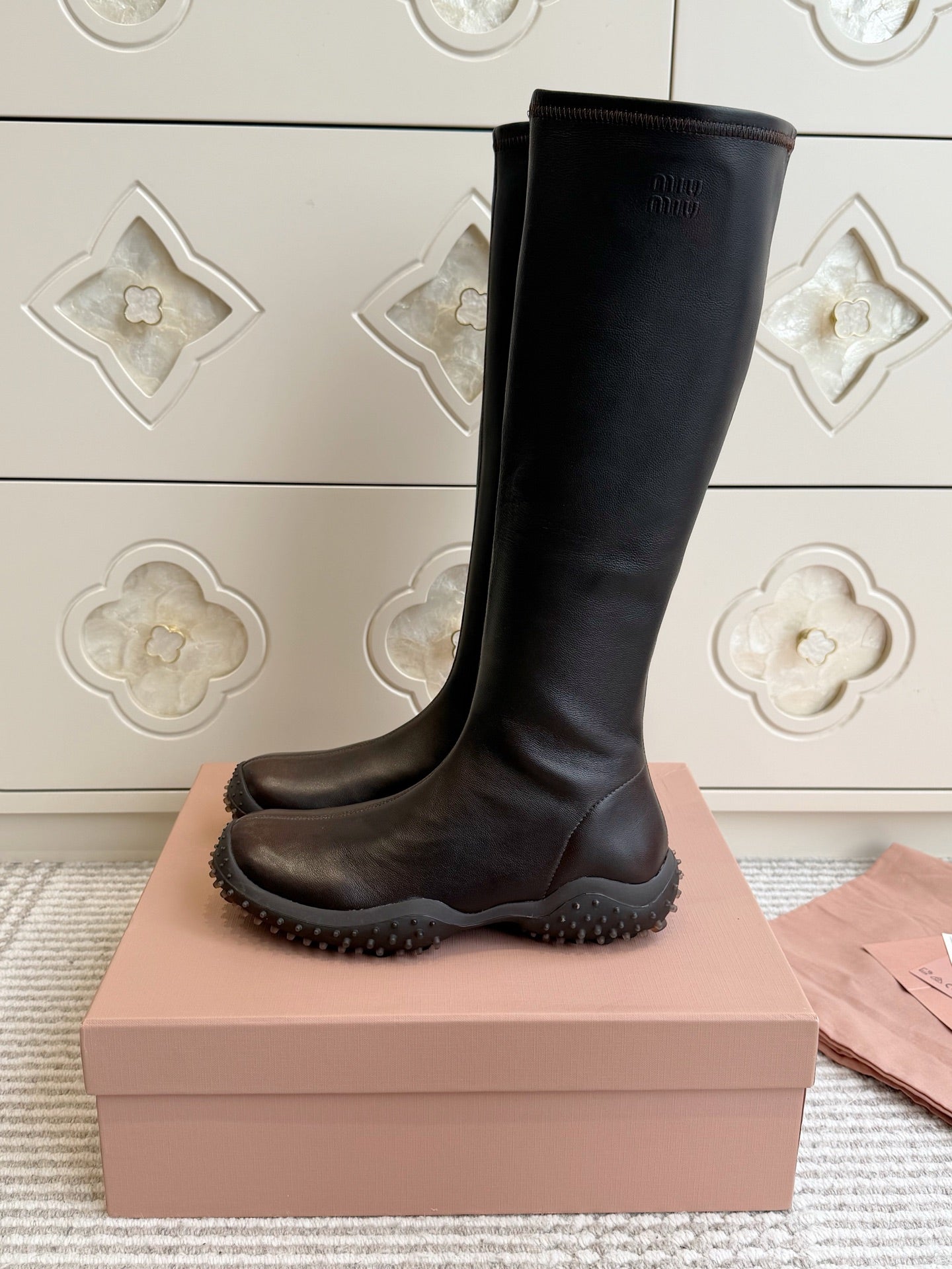 Miumiu 2026 Retro Sporty High-Top Stretch Boots Sheepskin 955678