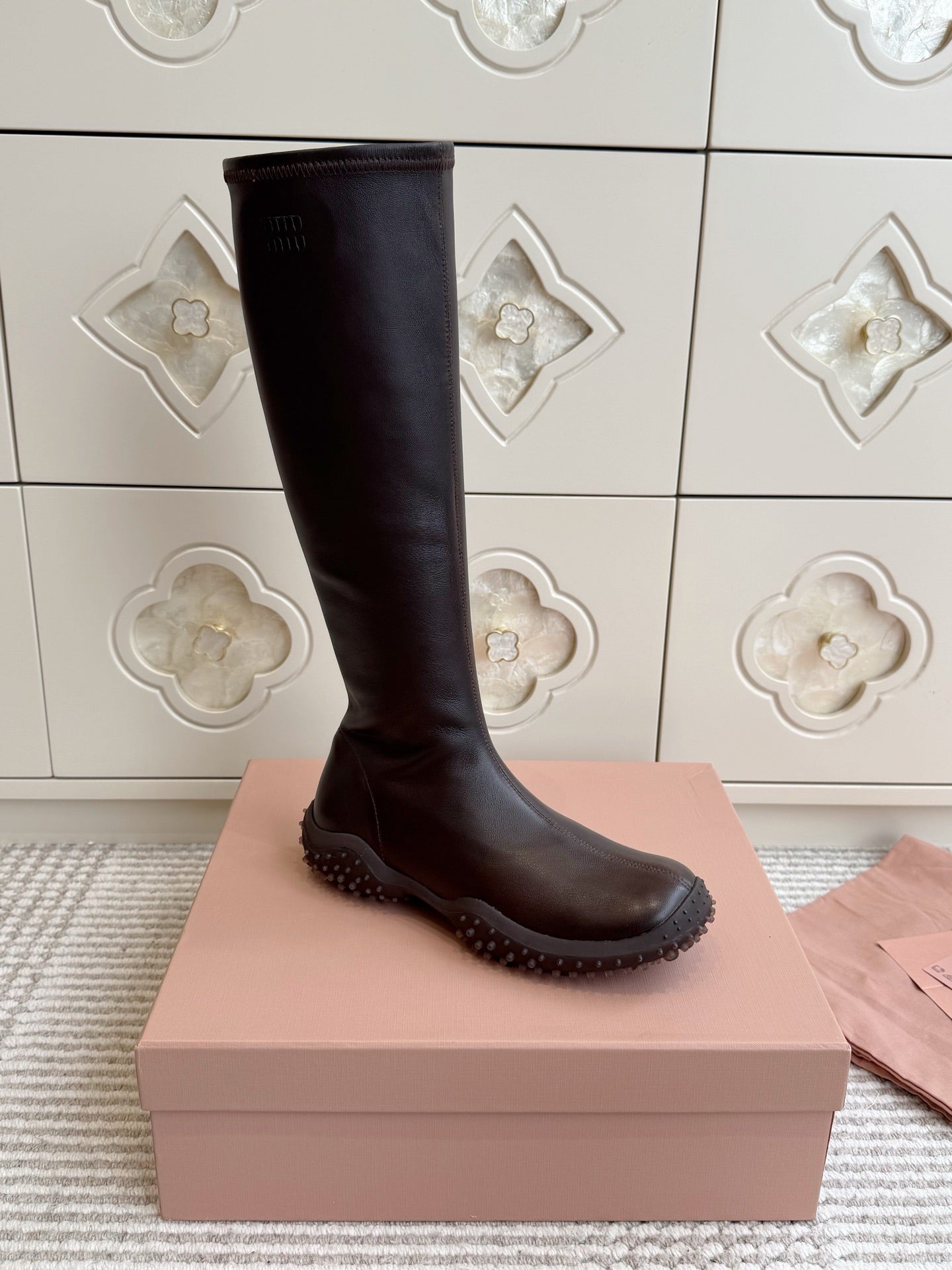 Miumiu 2026 Retro Sporty High-Top Stretch Boots Sheepskin 955678