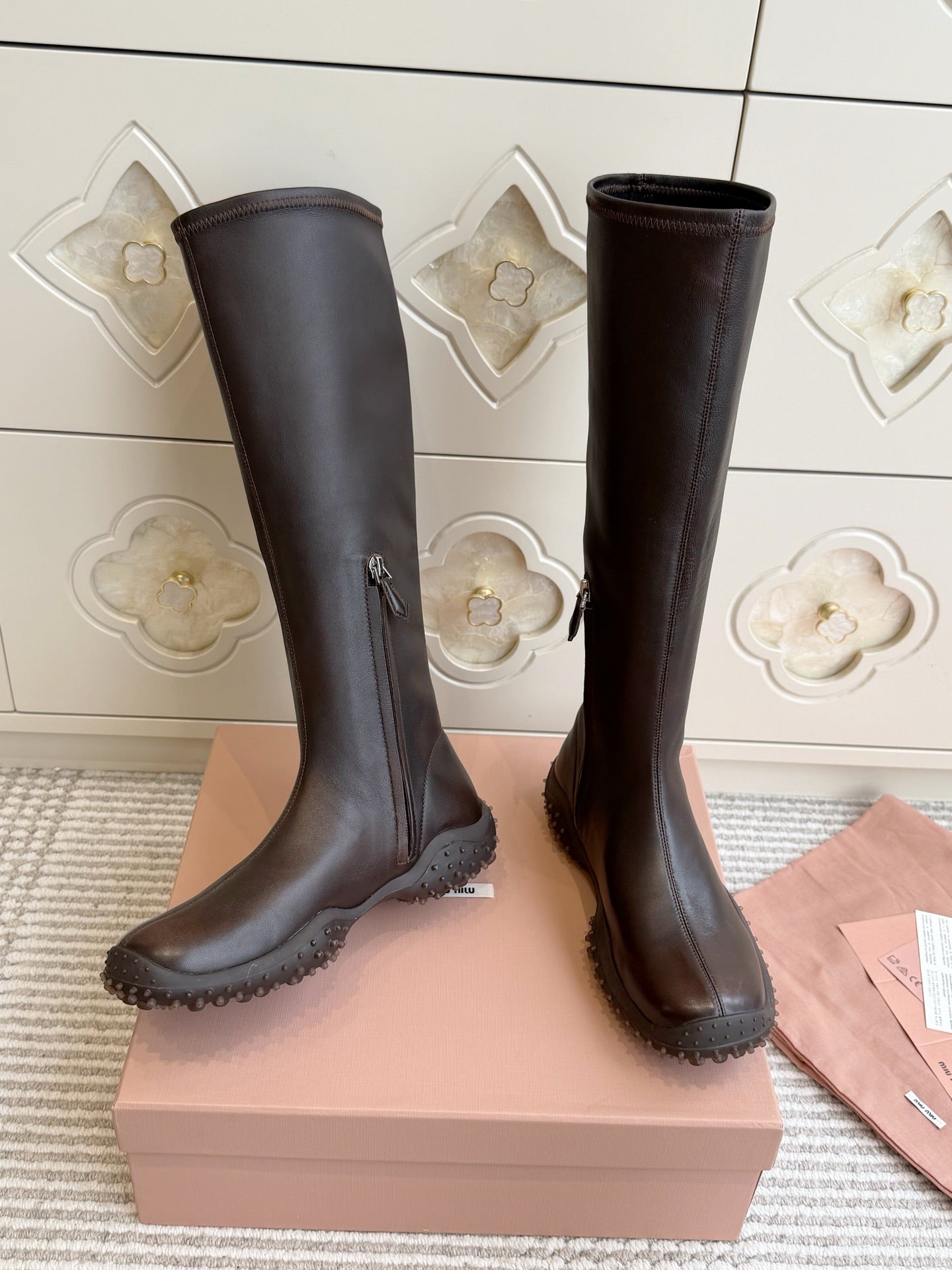 Miumiu 2026 Retro Sporty High-Top Stretch Boots Sheepskin 955678