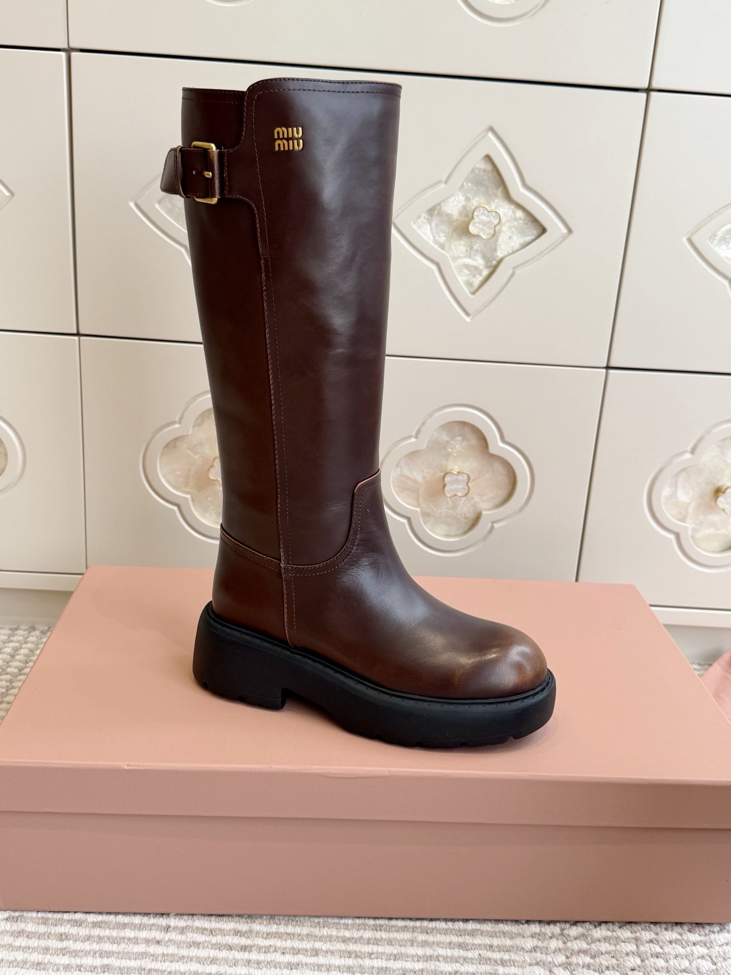 Miumiu 2026 Buckle-Detail Knee-High Boots Leather 955680