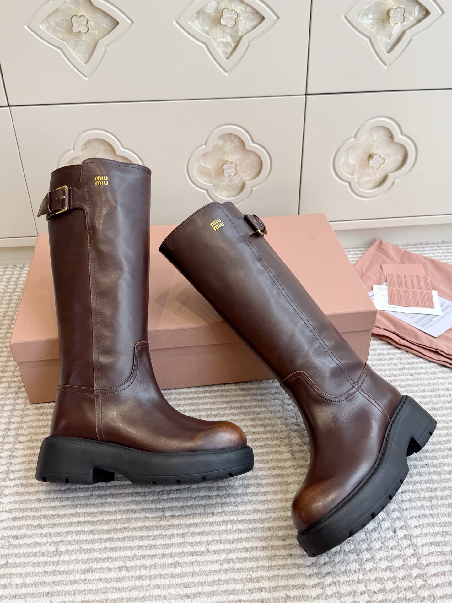 Miumiu 2026 Buckle-Detail Knee-High Boots Leather 955680