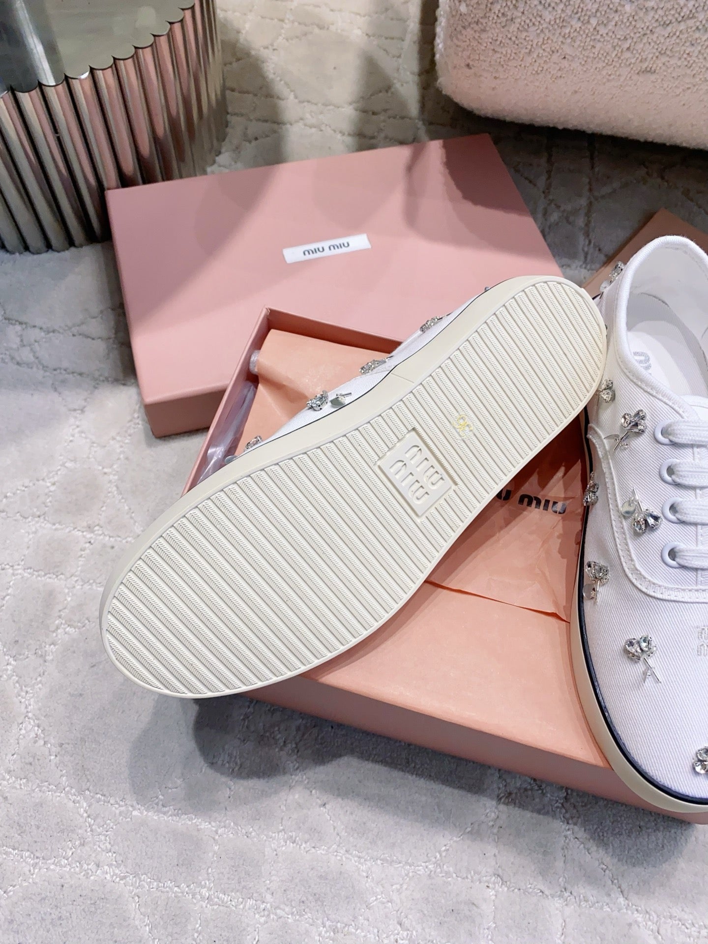 Miu Miu 2026 Crystal Embellished Sneaker Canvas 976963