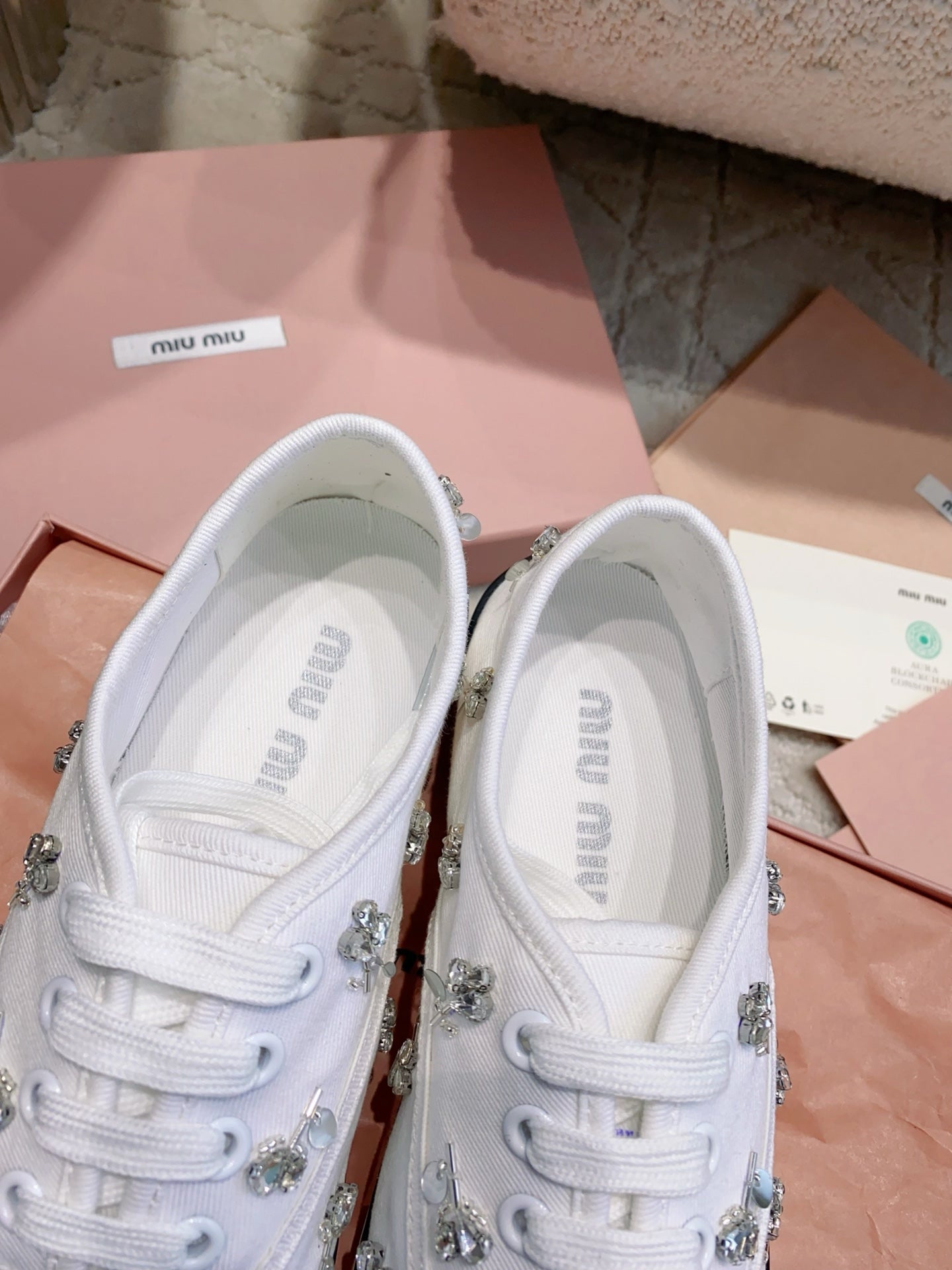 Miu Miu 2026 Crystal Embellished Sneaker Canvas 976963