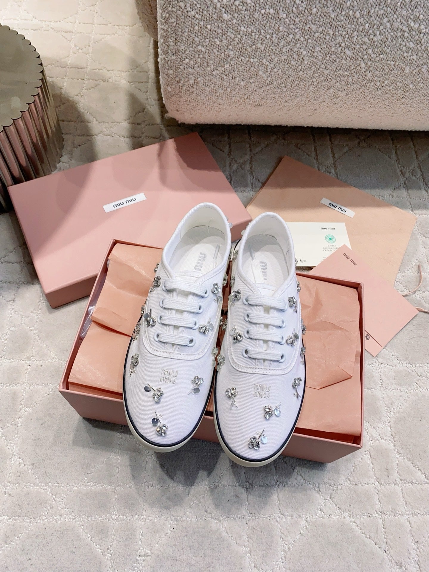 Miu Miu 2026 Crystal Embellished Sneaker Canvas 976963