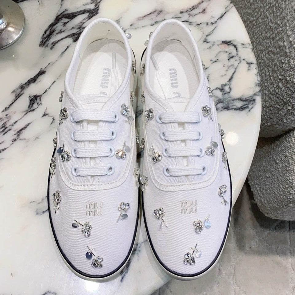 Miu Miu 2026 Crystal Embellished Sneaker Canvas 976963