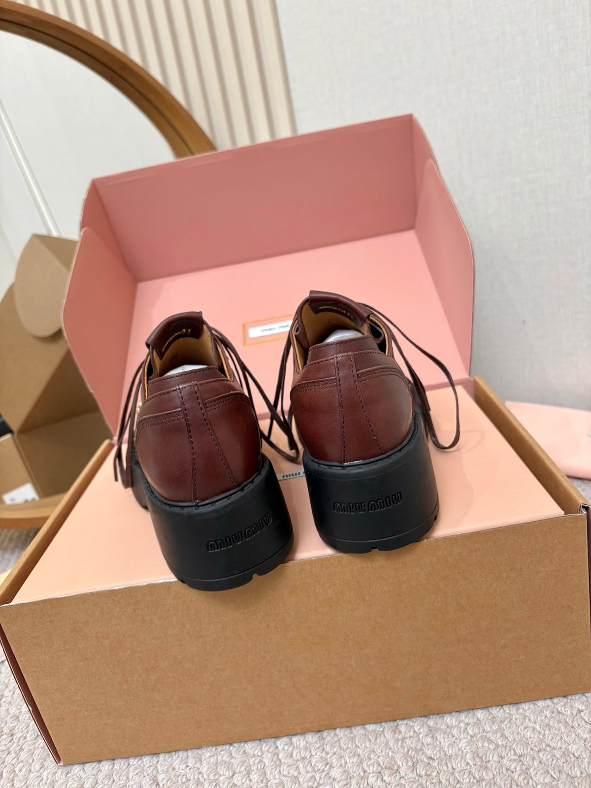 Miu Miu 2026 Lace-Up Loafers Cowhide 154872