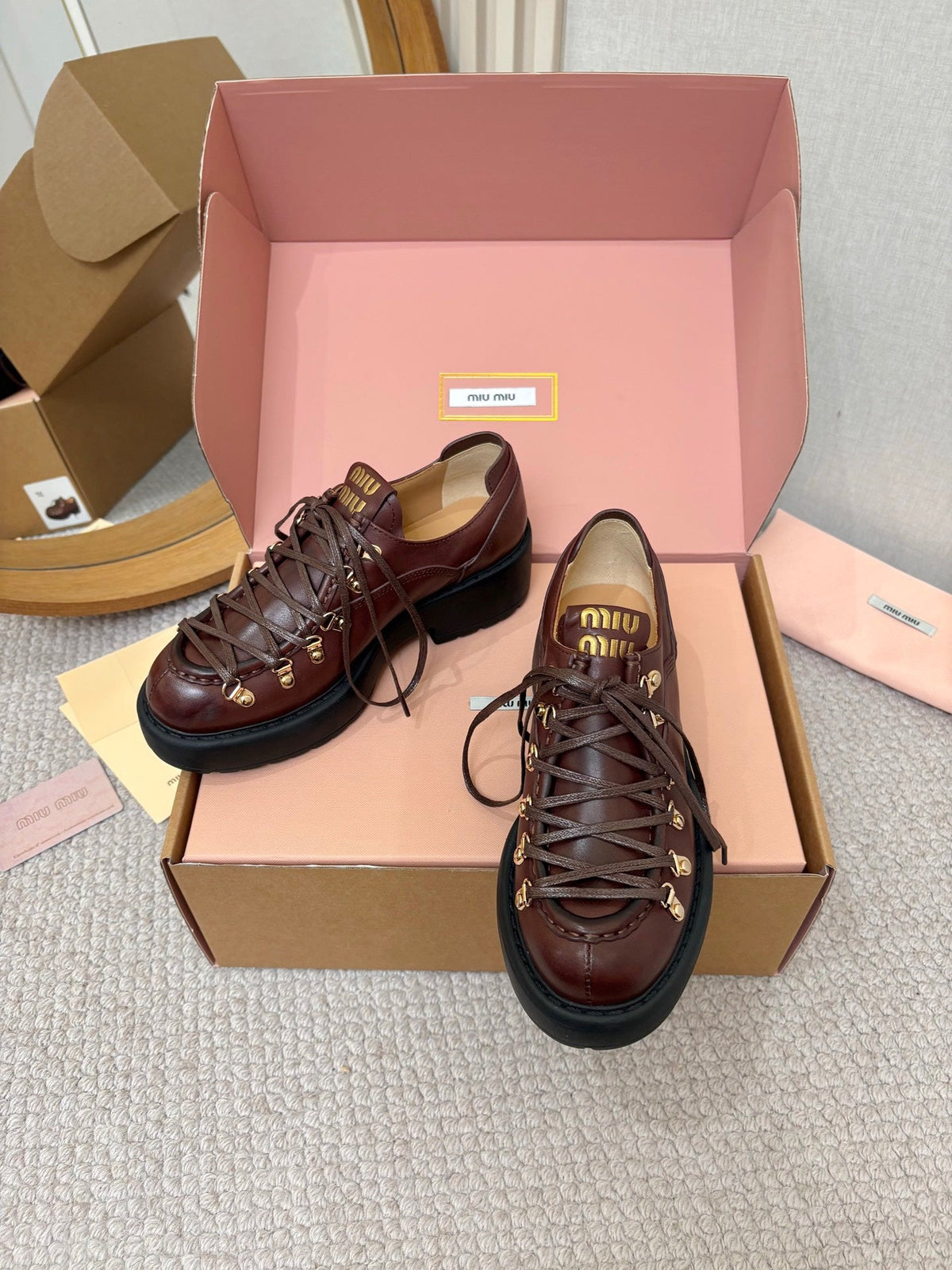 Miu Miu 2026 Lace-Up Loafers Cowhide 154872