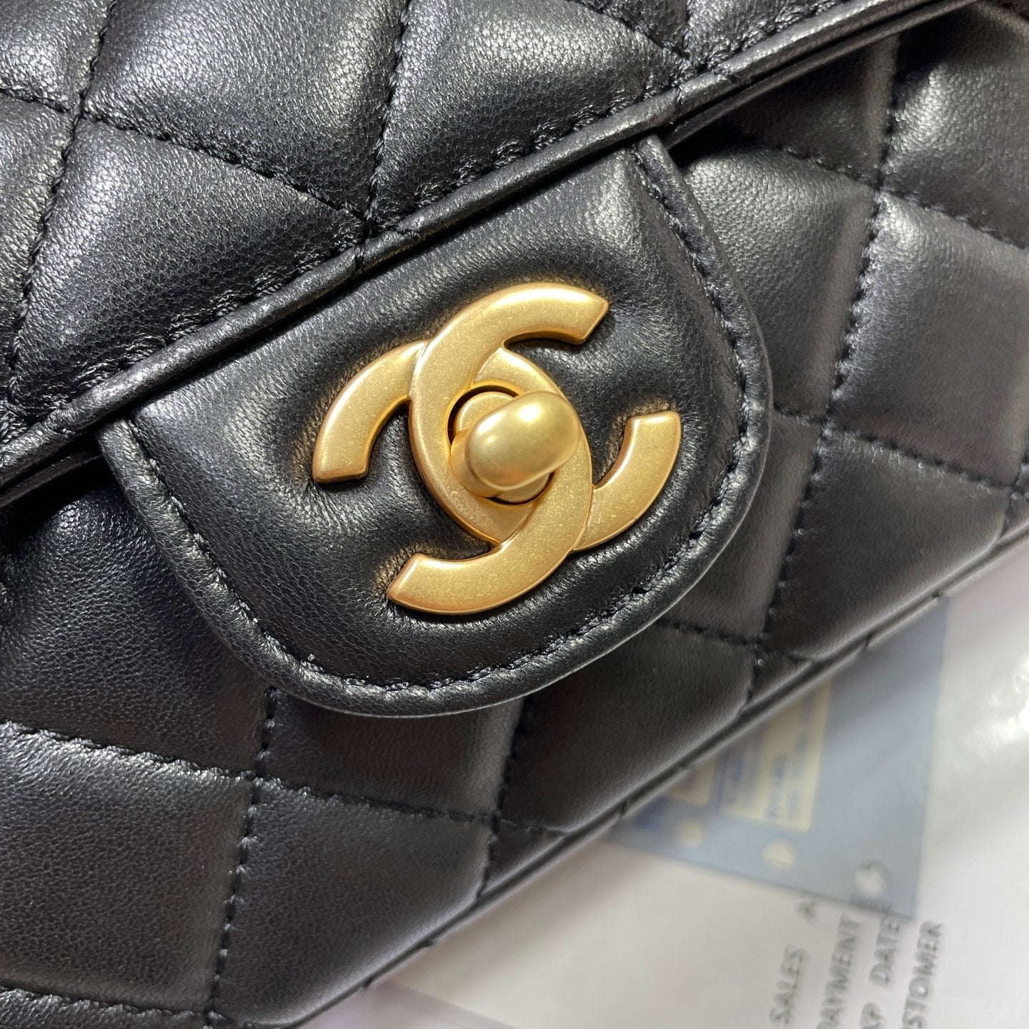 CC 25P Mini Flap Bag 22cm Top Handle Black Calfskin Gold Hardware