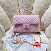CC 25P Medium Flap Bag 25cm Top Handle Pink Calfskin Gold Hardware