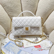 CC 25P Medium Flap Bag 25cm Top Handle Cream Calfskin Gold Hardware