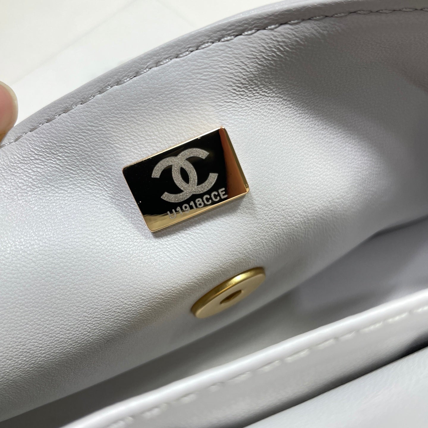 CC 25P Mini Flap Bag 22cm Top Handle Grey Calfskin Gold Hardware