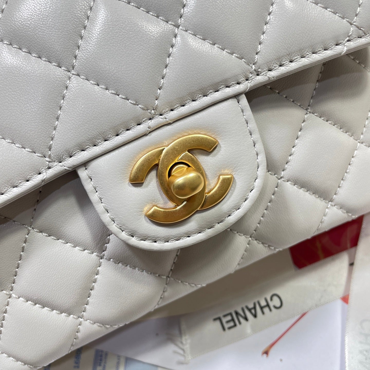 CC 25P Mini Flap Bag 20cm Top Handle Grey Calfskin Gold Hardware