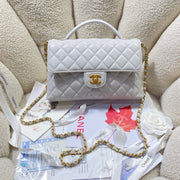 CC 25P Medium Flap Bag 25cm Top Handle Grey Calfskin Gold Hardware