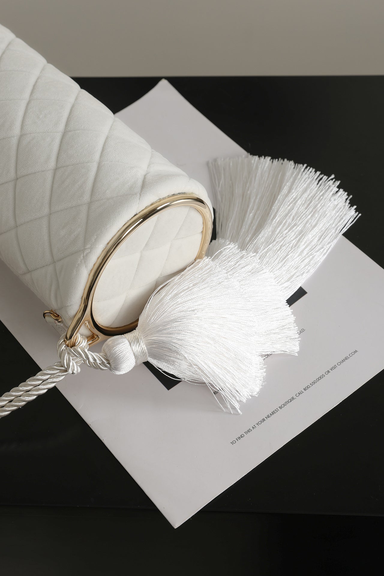Chanel 2026 Clutch With Strap 23.5cm White Velvet Leather