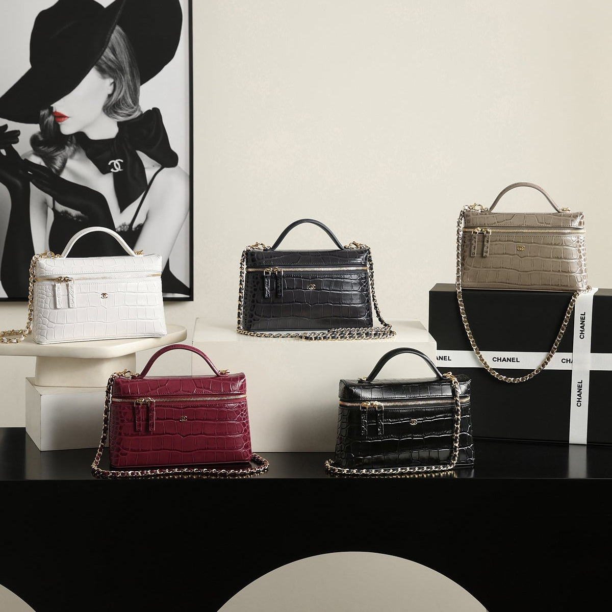 Chanel 2026 Crocodile Embossed Vanity Bag 25cm Leather