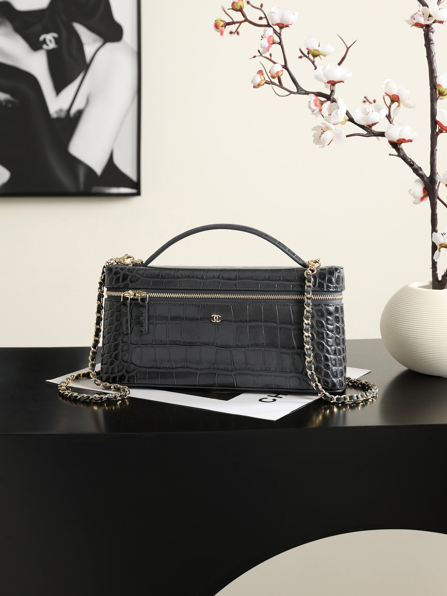 Chanel 2026 Crocodile Embossed Vanity Bag 25cm Leather