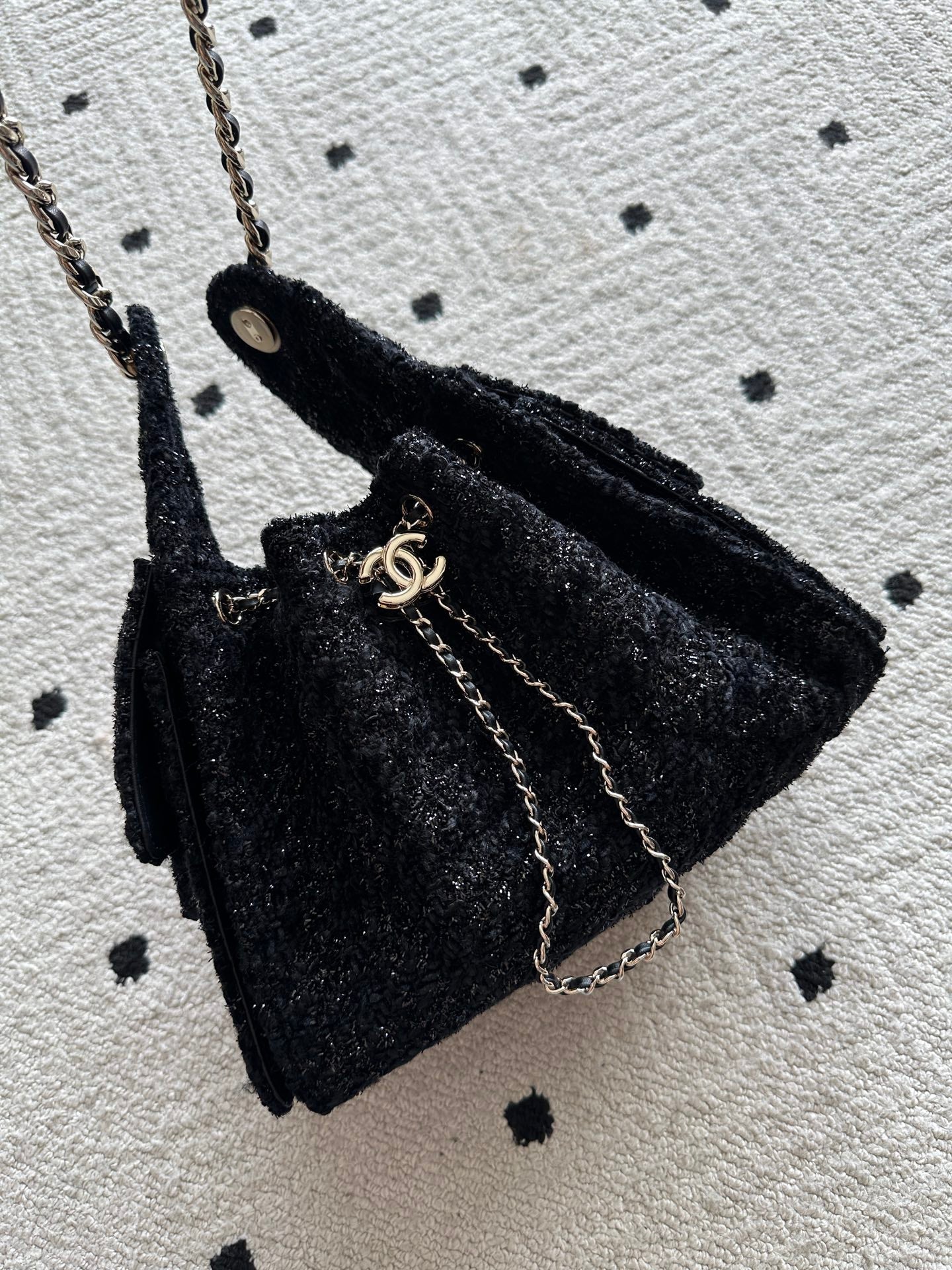 Chanel 2026 Hobo Bag Black Cotton And Wool Tweed