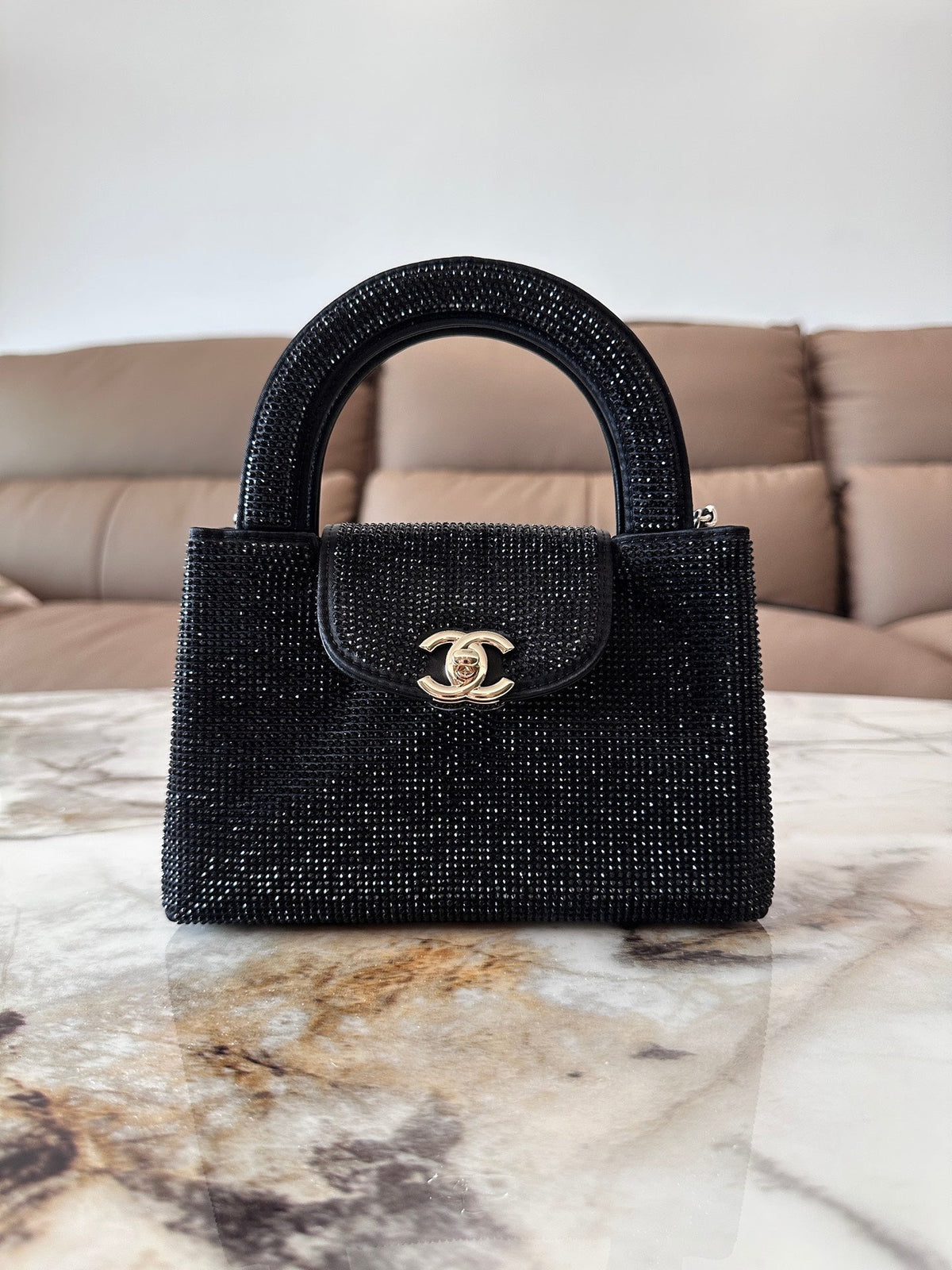 Chanel 2026 Bag 19cm Black And Silver Rhinestones Leather