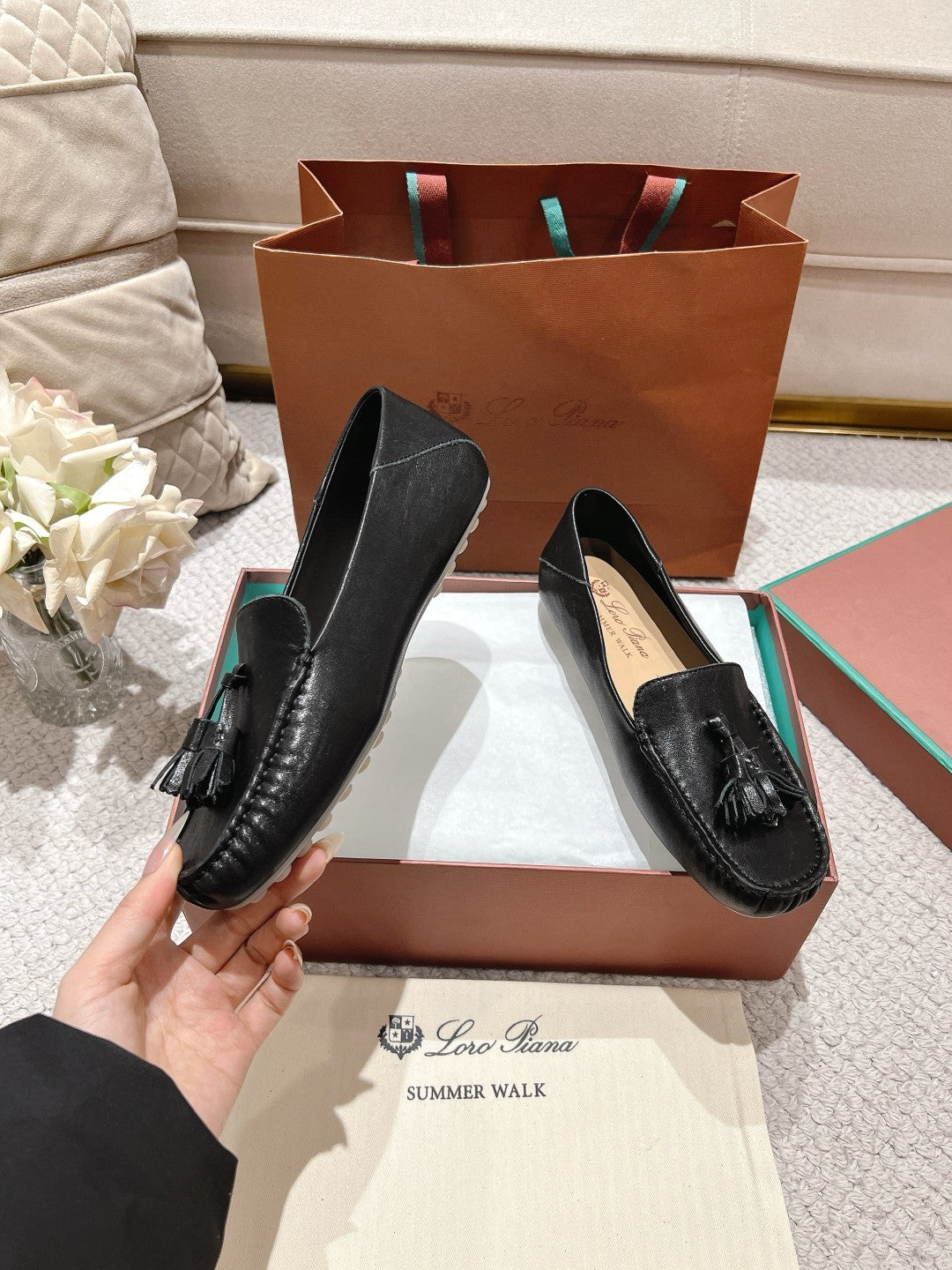 LP Dot sole walk mocassinown Black Leather 215006