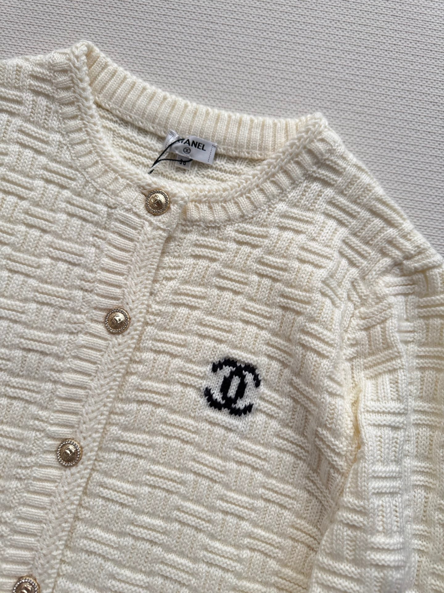 Chanel 2025 Knit Cardigan with Double C Logo Cream Wool