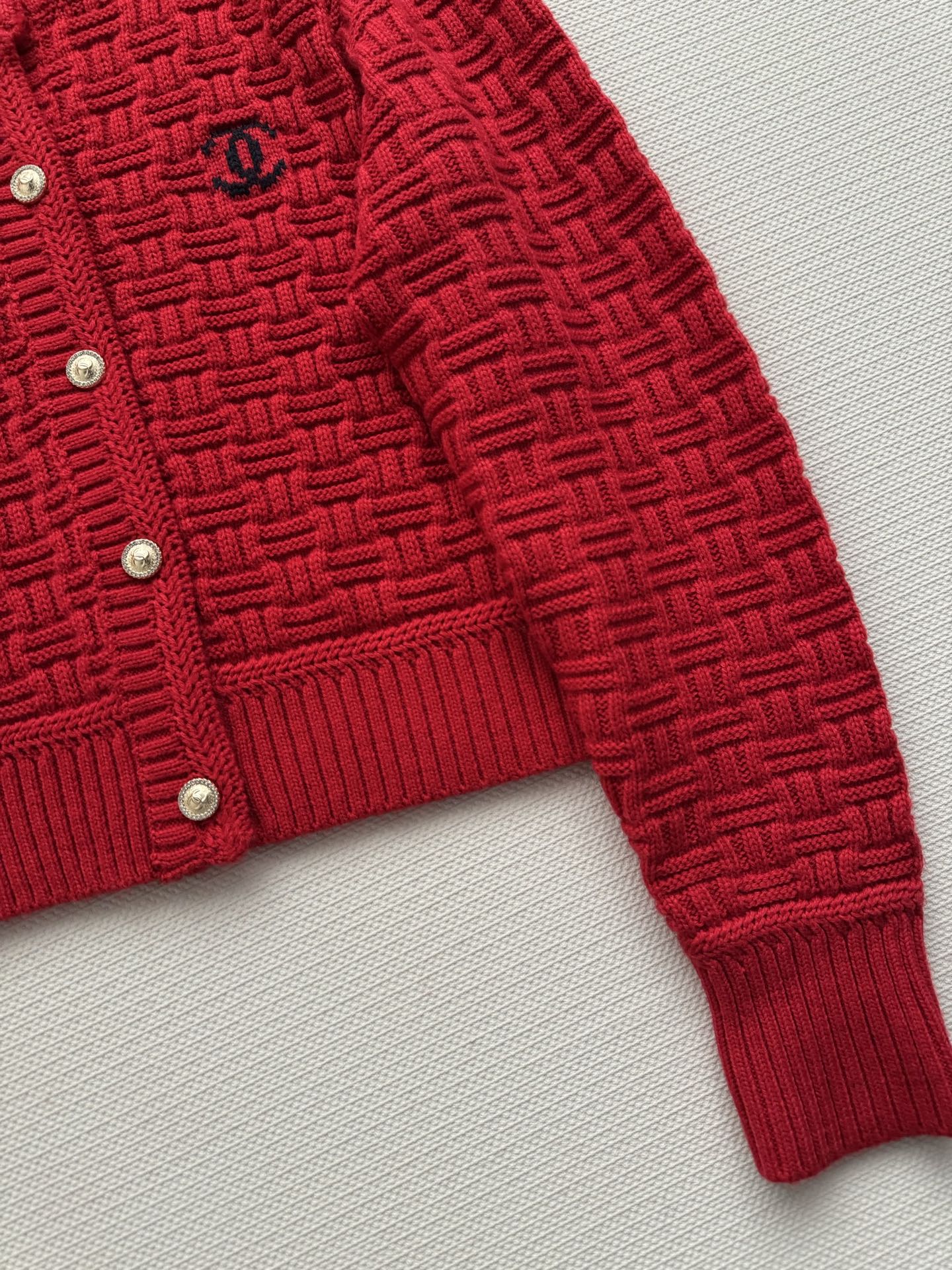 Chanel 2025 Knit Cardigan with Double C Logo Red Wool