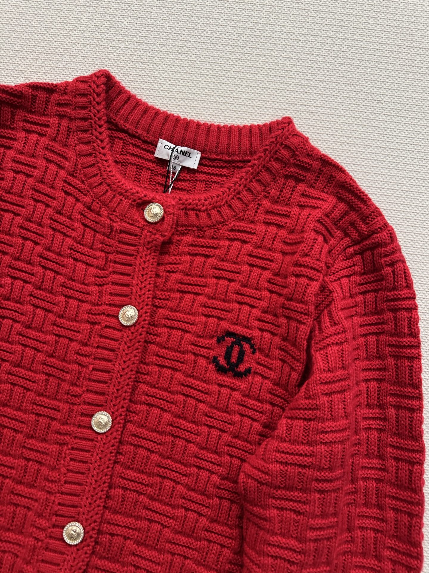 Chanel 2025 Knit Cardigan with Double C Logo Red Wool