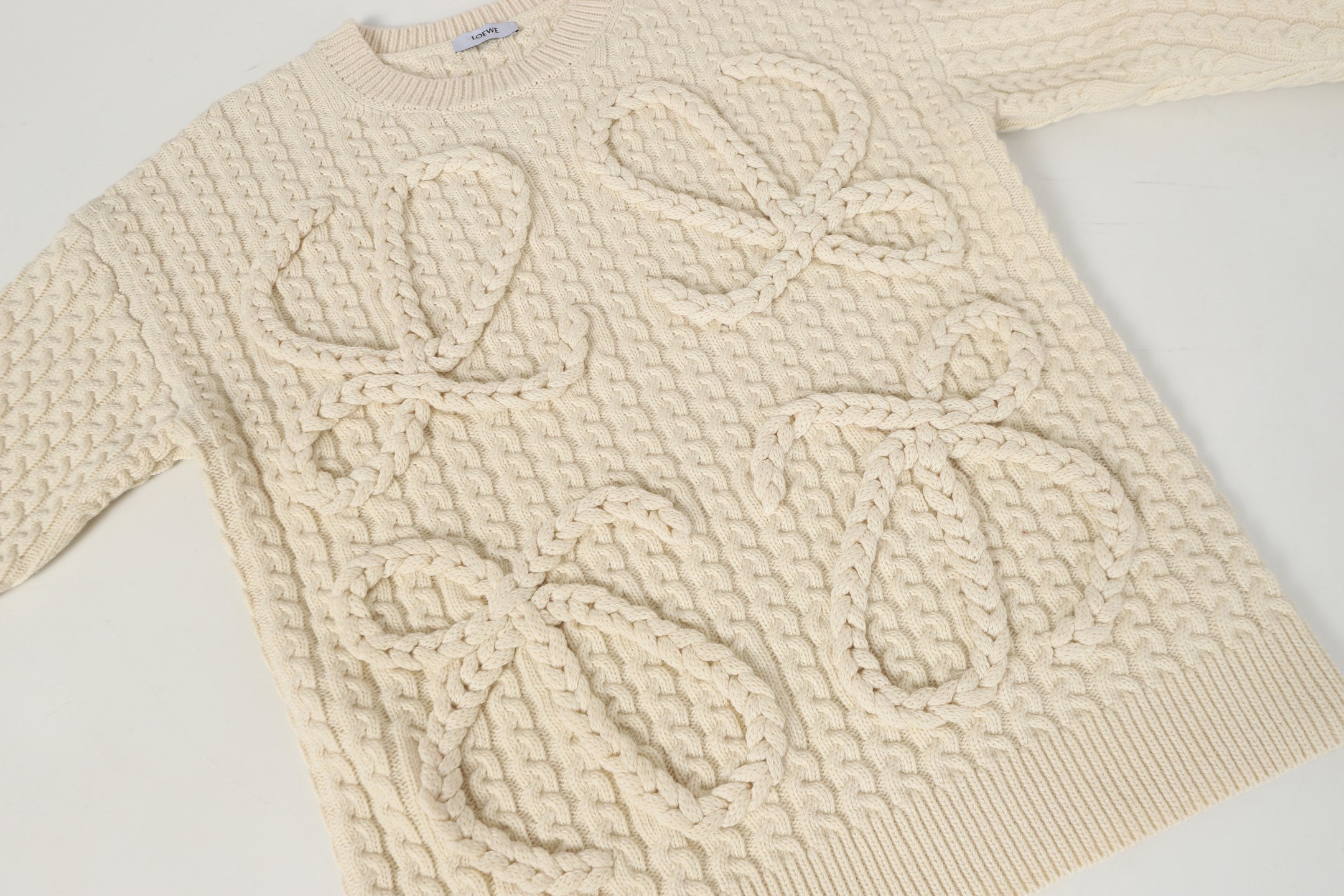 Loewe 2025 Anagram Cable-knit Sweater Cream Wool 315680