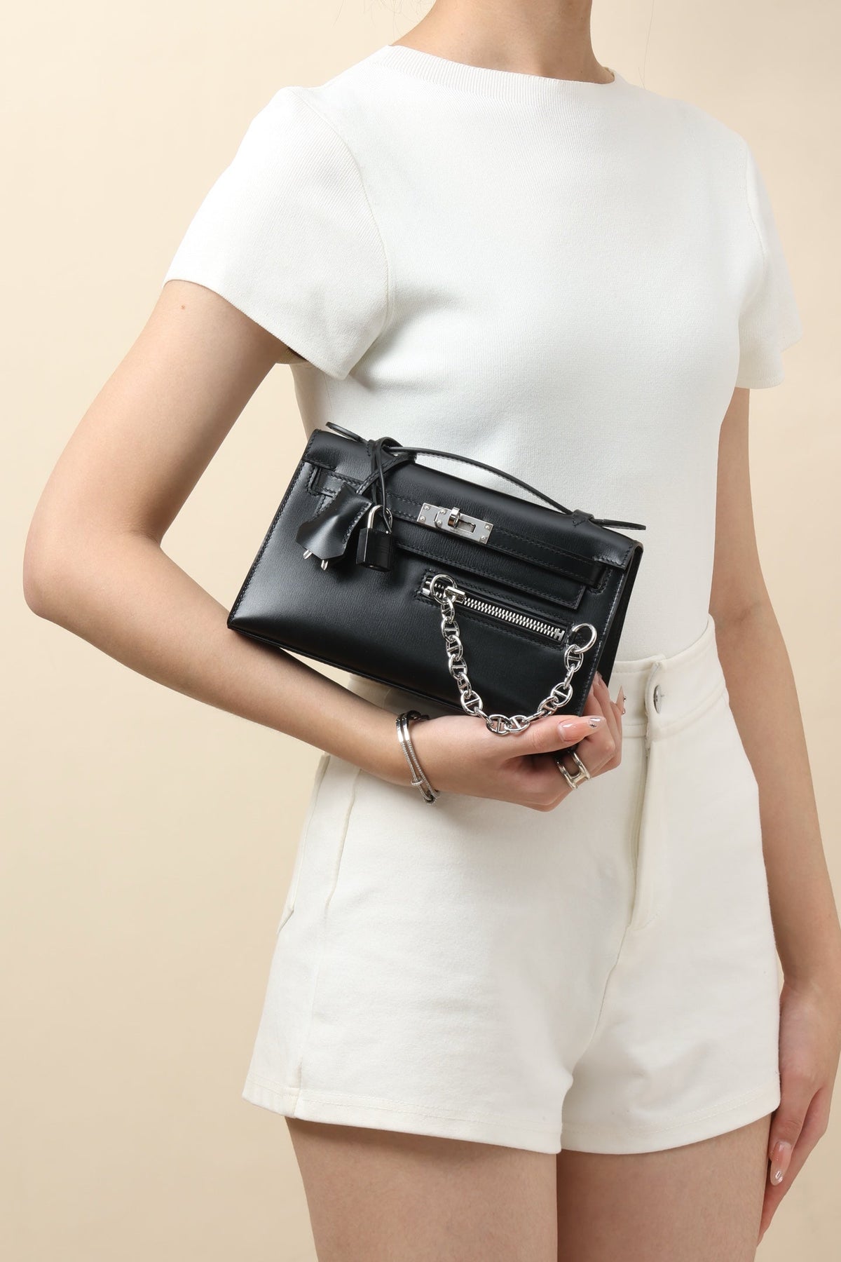 High-end Hermes 2026 Kelly Pochette Rock Bag 22cm Cowhide