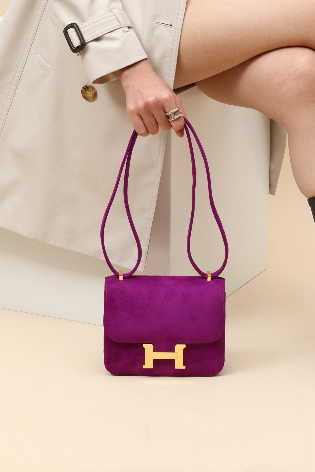 High-end Hermes 2026 Constance Bag 18cm Anemone Purple Suede