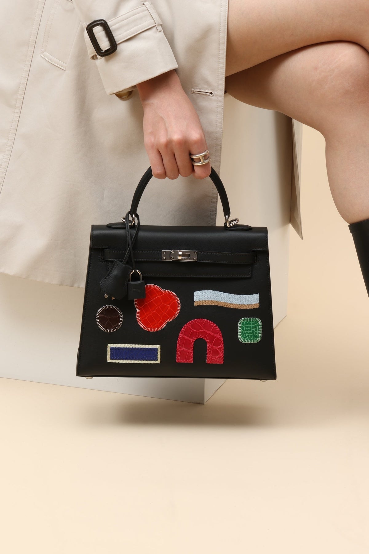 High-end Hermes 2026 Sellier Broderie Collage Kelly Bag 25cm Epsom Calfskin