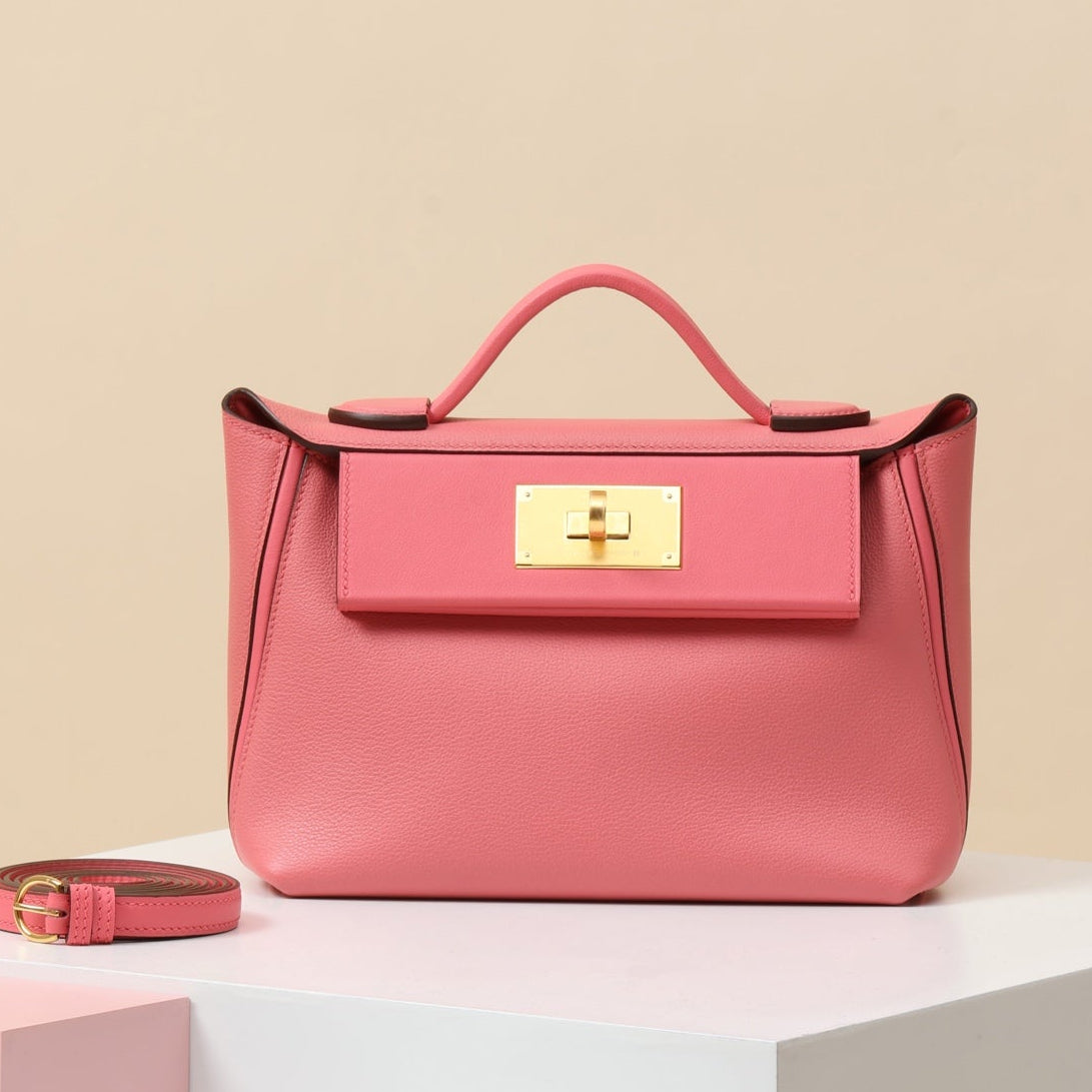 High-end Hermes 2026 24/24 Bag 21cm Lipstick Pink Evercolor/Swift Calfskin
